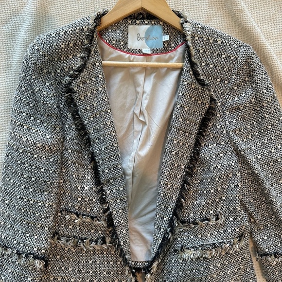 Boden Black and White Tweed Blazer with fringe detail - Picture 4 of 5